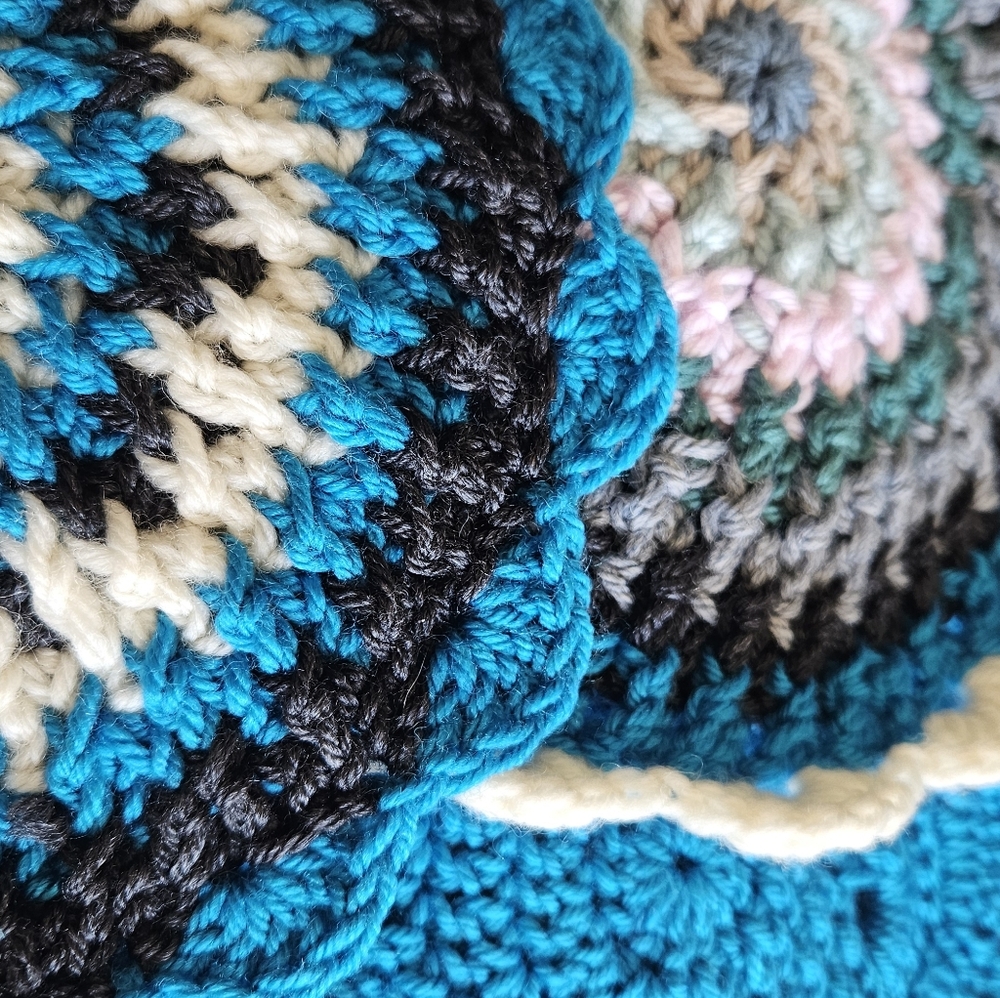 Knitted Doilies Set Of 3, Grey, Blue, Cream, Black